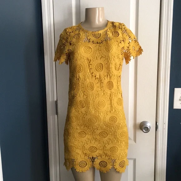 LOFT | Dresses | Like New Loft Bright Yellow Lace Dress Sunflower Pattern  Size P | Poshmark